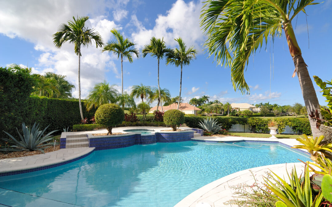 A luxury pool in a neighborhood in Florida.